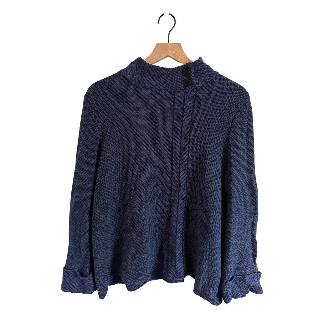 Habitat Clothes to Live In Blue Textured Cotton Mock Neck Button Sweater Size M